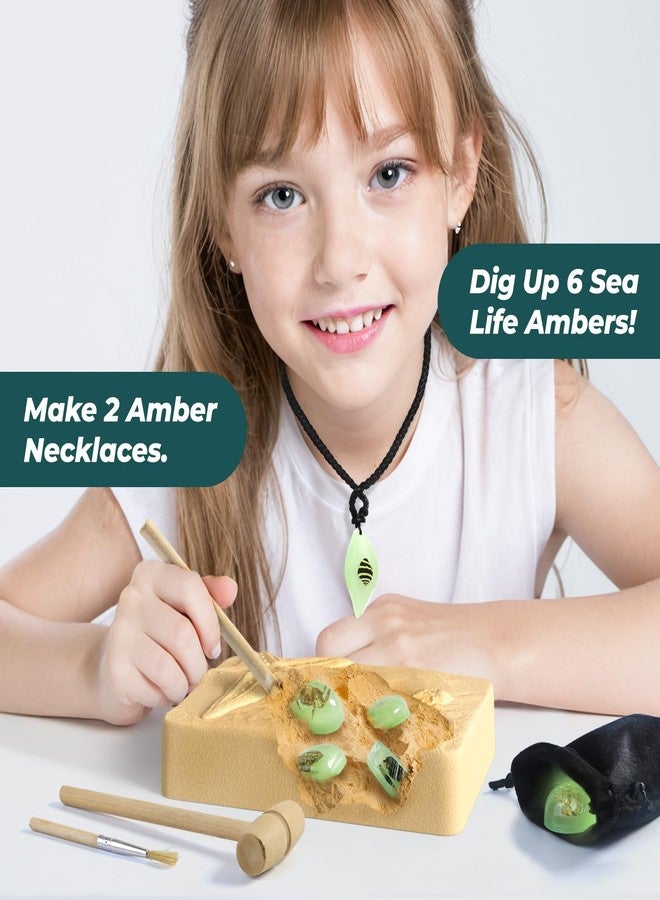 EDUMAN Amber Dig Kit-6 Artificial Sea Life Resin Specimens, Glow in The Dark Oceanlife Fossil Excavation Set, STEM Inspired Educational Toy for Kids Ages 6-12, for Boys & Girls - Image 5